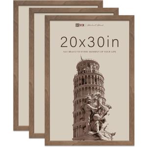 VCK 20x30 Frame for Poster & Picture - Brown Walnut 3 pk, Natural Wood Grain Solid Wood Wall Gallery Frame