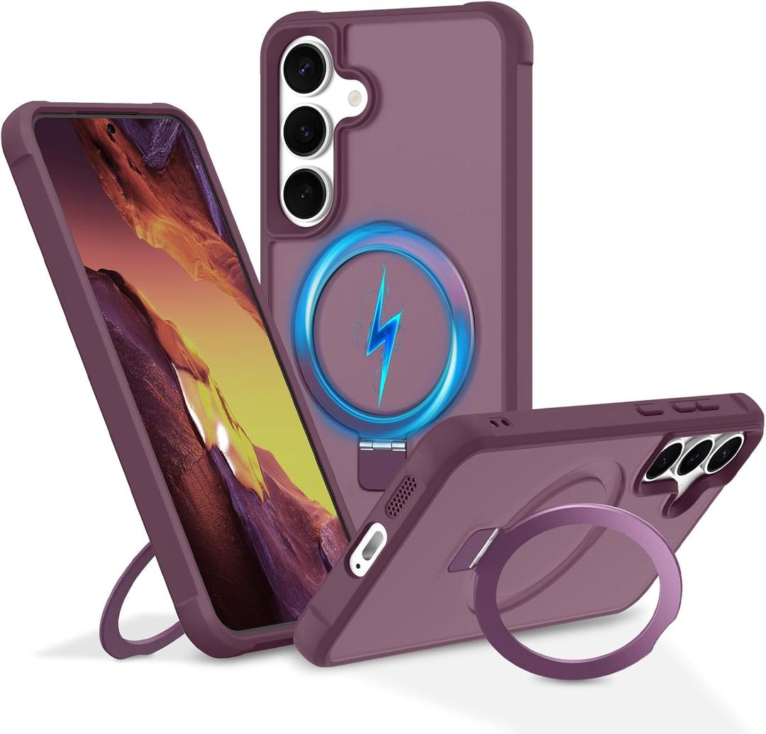 Magnetic Stand for Samsung Galaxy S25 Plus Case [Military Grade Drop Protection] with Kickstand, Matte Translucent Slim Case for S25 Plus 6.7", Burgundy