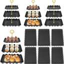 10 Pack Dessert Table Display Set - 4 x Three-Tier Square Cupcake Stands and 6 x Serving Trays, Elegant Tableware for Cakes, Cupcakes, Pastries, and Snacks, Perfect for Parties (Black)