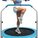 SereneLife 40" Foldable Mini Trampoline for Adults - Compact Fitness Rebounder with Adjustable Foam Handle, Exercise Trampoline with Max Load 330lbs, Indoor/Garden Whole-Body Workout (Sky Blue)