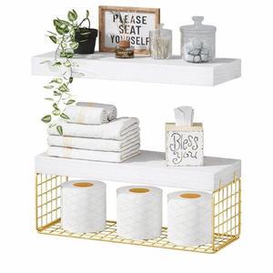 QEEIG White Bathroom Shelves Over Toilet - Wall Mounted Floating Shelves Farmhouse Shelf Toilet Paper Storage Small 16 inch Set of 2 (019-W2)