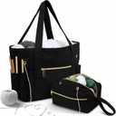 Bulyoou 2 Pcs Crochet Bag and Tote Set Corduroy Yarn Bag for Hooks Organizer Yarn Holder for Crochet Lovers Knitting Accessories (Black)