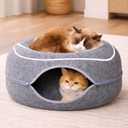 Meowfia Large Scratch-Resistant Peekaboo Cat Cave Donut Tunnel Bed Enclosure for Indoor Cats Multi-Cat Hideaway in Cute Patterns (Dark Gray)