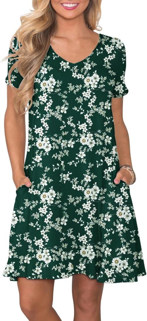 Women's Casual T Shirt Dress Summer Short Sleeve Swing Dresses with Pockets (Medium)