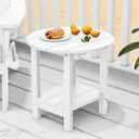 Round Outdoor Side Table Adirondack Tables 18 Inch Chairside End Tables with Storage Shelf, 2-Tier Plastic Patio Side Table for Balcony Backyard Lawn (White, 1 Pack)