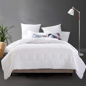 EVOLIVE All Season Pre Washed Soft Microfiber White Goose Down Alternative Comforter with Box Stitching (White, Twin)