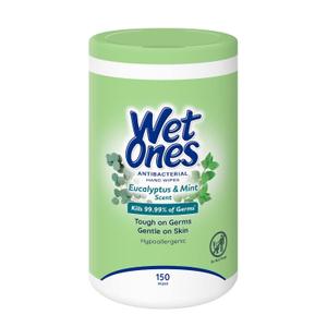 Wet Ones Antibacterial Eucalyptus & Mint Hand Wipes, Canister| Antibacterial Wipes, Hand Sanitizer Wipes, Wet Ones Wipes, Soft Textured Wipes, Lightly Scented Wipes, 150 ct. (1 pack)