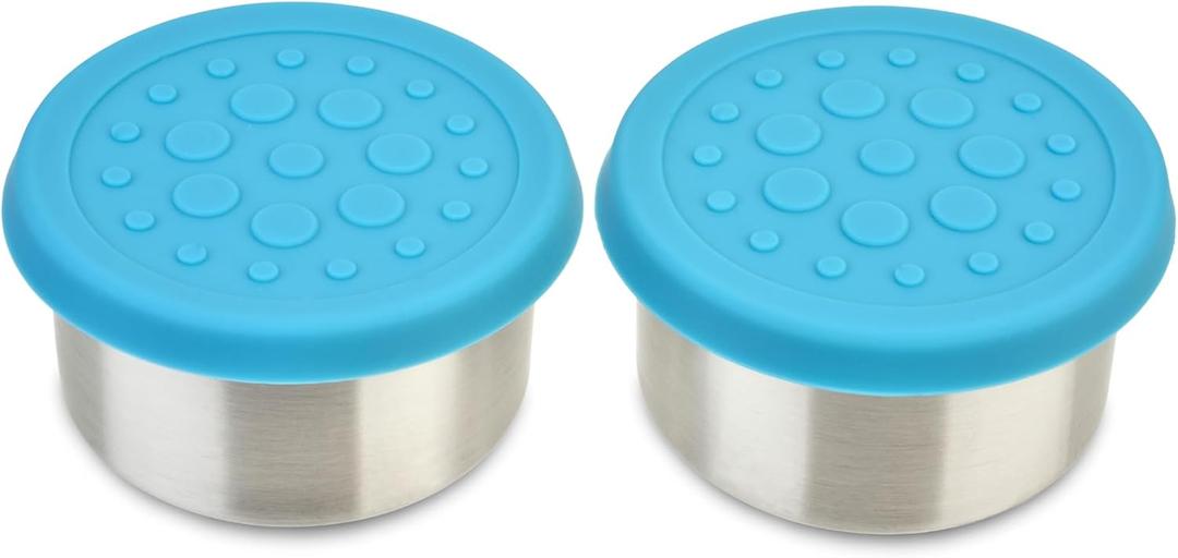 LunchBots 2.5 oz Stainless Steel Dressing Container for Condiments, Dips, Snacks, Dipping Sauce Cups with Silicone Lid, Fits in Lunch Bags and Bento Boxes - Set of 2 (Aqua)