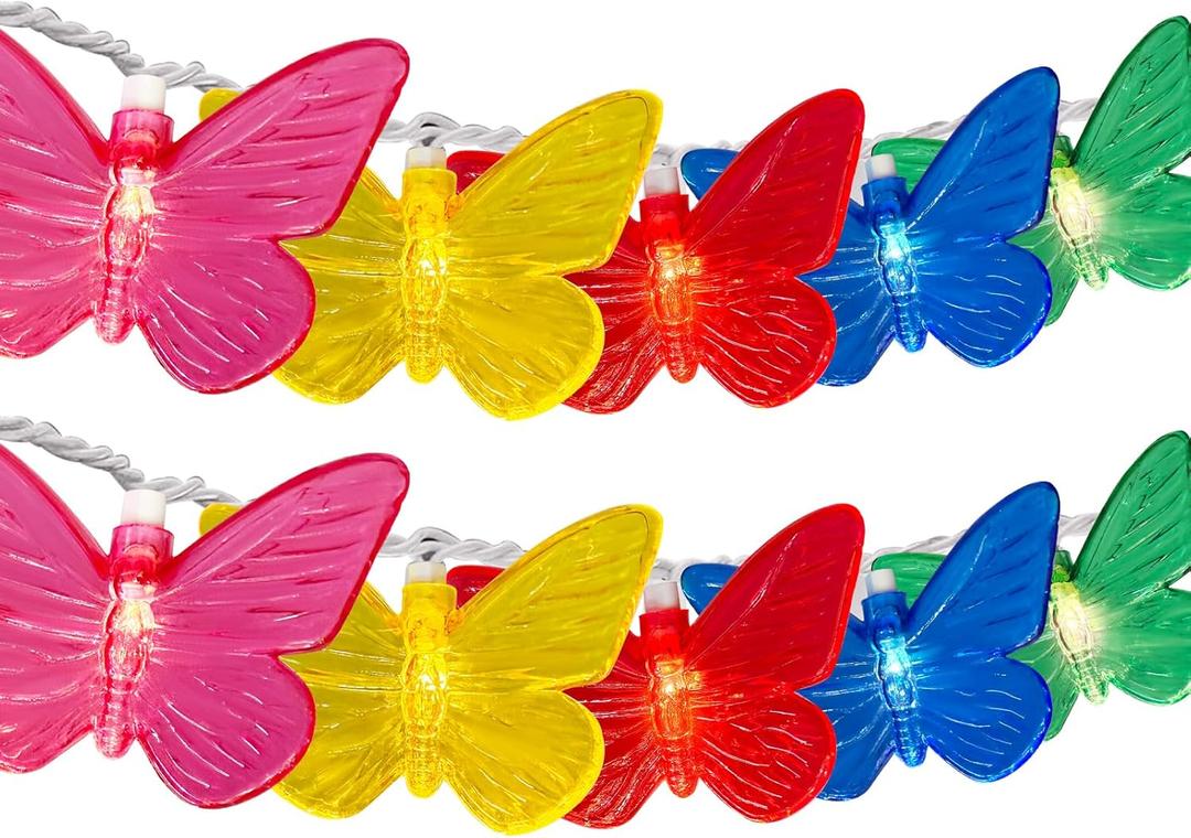 Abeja Colorful Butterfly String Lights, 8.5Ft Outdoor Butterfly LED String Lights with 10 Butterfly Fairy Light, Plug in Butterfly Hanging Decoration for Bedroom Garden Wall Party Wedding Christmas