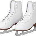 Figure Ice Skates for Beginners - White Comfortable Leather Ice Skates for Women, Men, Boys & Girls(Size Up 1 Size) (Womens Size-5/ Children 3Y)