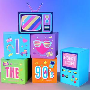 Amyhill 6 Pcs Large 90s Party Decorations Hip Hop Favor Set Paper Party Boxes Novelty Disco Theme Decoration for Retro 1980s 1990s Theme Birthday Neon Disco Music Supplies