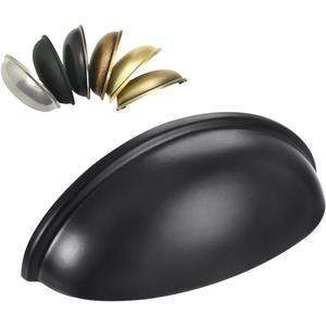 HOMOTEK 15 Pack Drawer Bin Cup Pulls Dresser Pulls for Cabinets Matte Black - 3 Inch Hole Centers Furniture Handles, Kitchen Cabinet Hardware