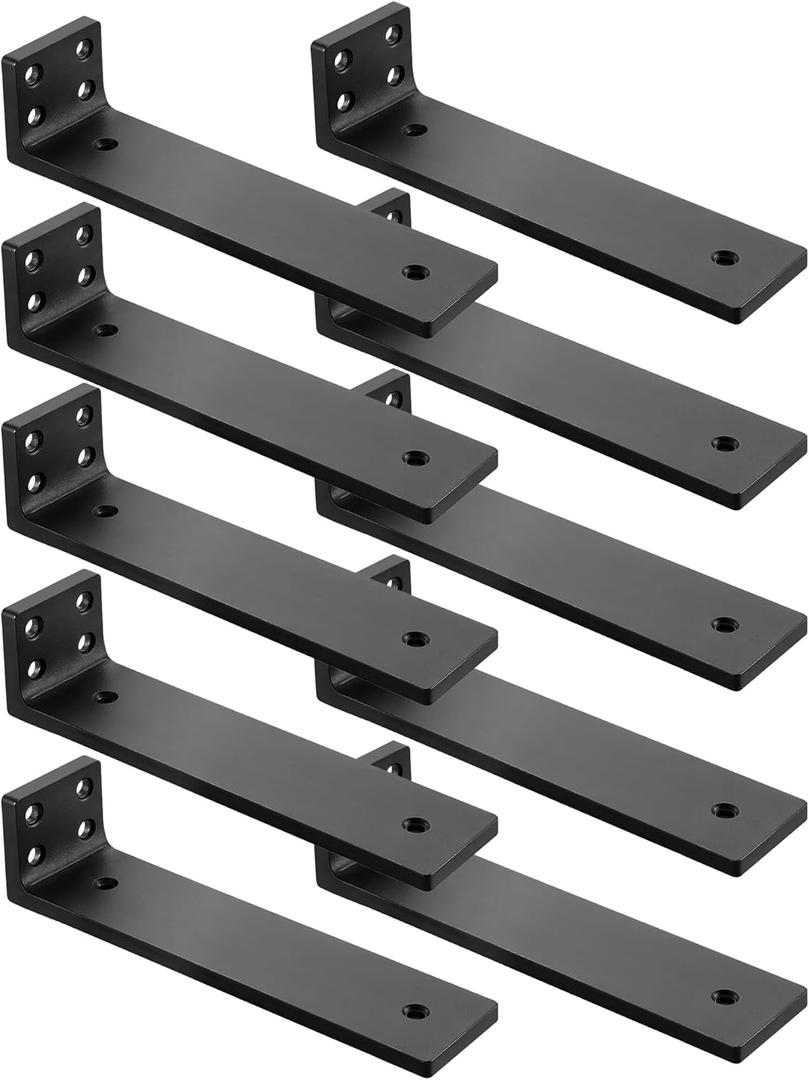 Floating Shelf Brackets 12 inch, Heavy Duty Wall Shelf Bracket 10 Pack for Shelves Support, Hidden Metal L Brackets with Mounting Hardware (1/5'' Thick)