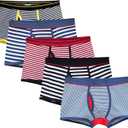 CHUNG Mens Cotton Boxer Underwear Pouch Front Fly Stripes Pattern MId-rise Soft Fashion (Small)