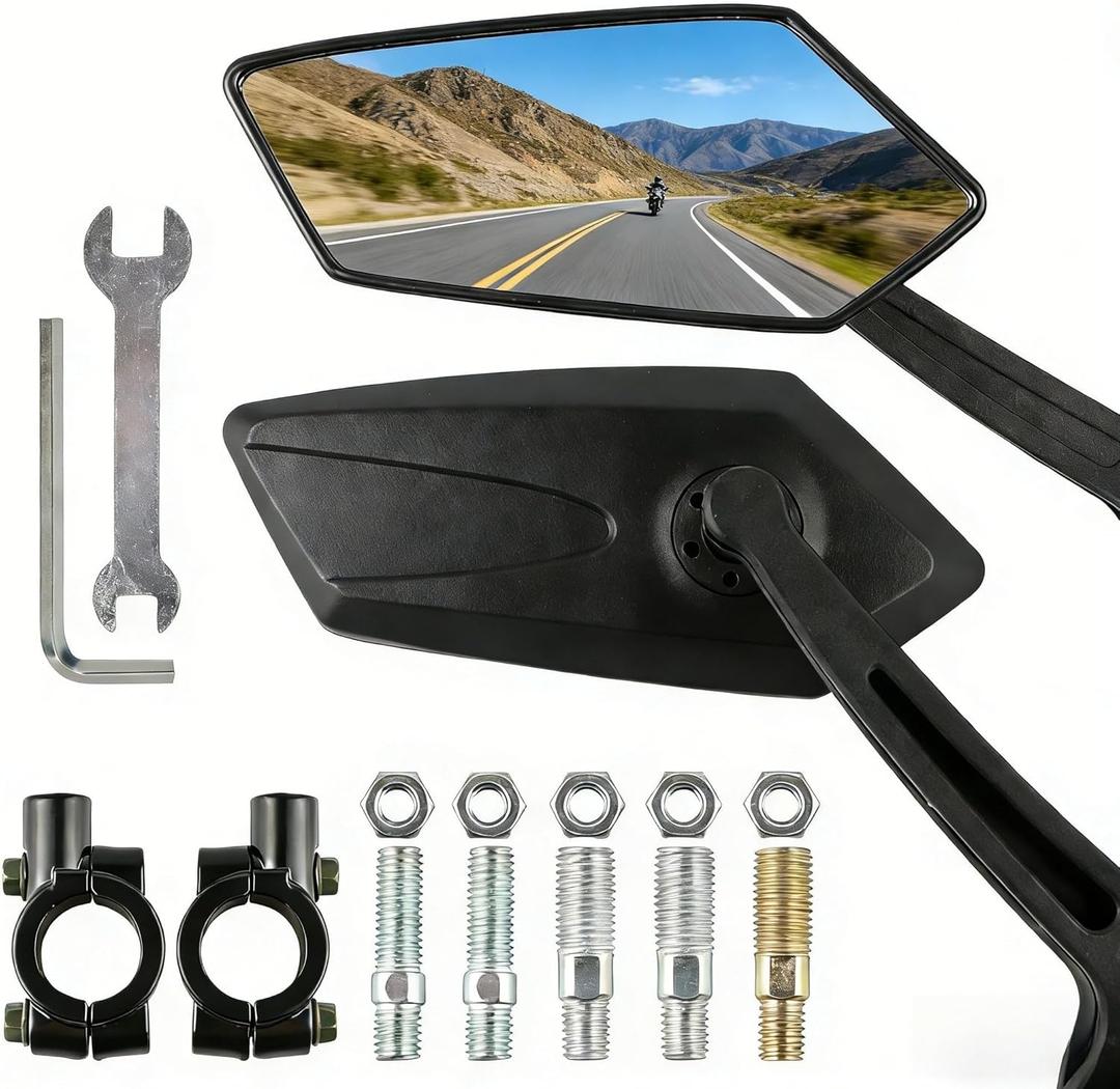 Space-Saving, Clear-View, Secure-Grip Bike Mirrors 2 Pack for Handlebars. Flat Pentagonal Universal Fit Design, 360° Adjustable Scratch-Resistant Bicycle and Ebike Rear View Mirrors, Pair for Adult Ro