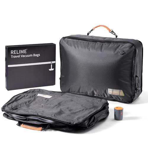Relime Apex Series Vacuum Bags for Travel Luggage, 180° Open, Reusable Compression Bags for travel Pack, Vacuum Seal Packing Cube for Cloth (2Large+Pump)
