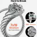 VEVOR Wire Rope, 1/4" 250 ft Zinc Galvanized Carbon Steel Cable with Gloves, 7000 lbs Breaking Strength, 7 x 19 Strands Construction Marine Aircraft Grade for Handrail Stair Decking Fence Outdoors