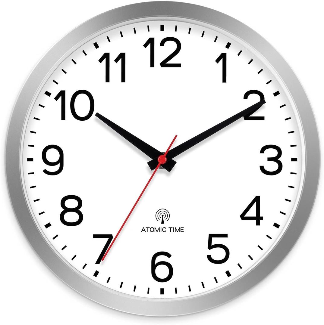 AKCISOT Atomic Wall Clock 12 Inch Clocks for Kitchen, Battery Operated Clock for Bedroom Office Classroom Living Room(Silver)