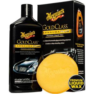 Meguiar's Gold Class Carnauba Plus Premium Liquid Wax Kit, Car Detailing Kit with a Pure Carnauba Wax Blend and a Foam Applicator Pad for Keeping Glossy Paint Protected Like a Pro, 16 Oz Bottle