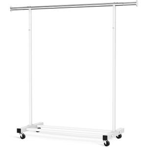 Clothes Rack, 130LB Capacity Heavy Duty Clothing Rack with Wheels and Bottom Shelf, 52.17 Inch Rolling Racks for Hanging Clothes, Coats, Shirts, Sweaters, Skirts, Dress, White (Single)