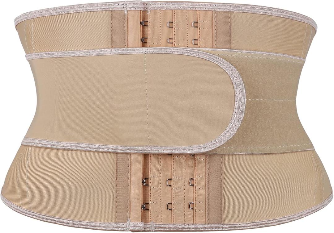 Atbuty Short Torso Waist Trainers Cincher for Women Corset Underbust Latex Sport Girdle Hourglass Body Shaper (Medium, Beige (7'' Torso,9 Steel Bones, 1 Belt))