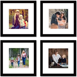 Black 12x12 Picture Frame Set,Square Photo Frame with Mat Display Pictures 8x8 or 12 x 12 Without Mat,PVC Glass,for Wall Home Office Dcor12x12,Black