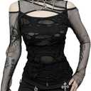 Goth Crop Top for Teen Girls Aesthetic Emo Shirts Casual Tops for Women Long Sleeve Punk Large