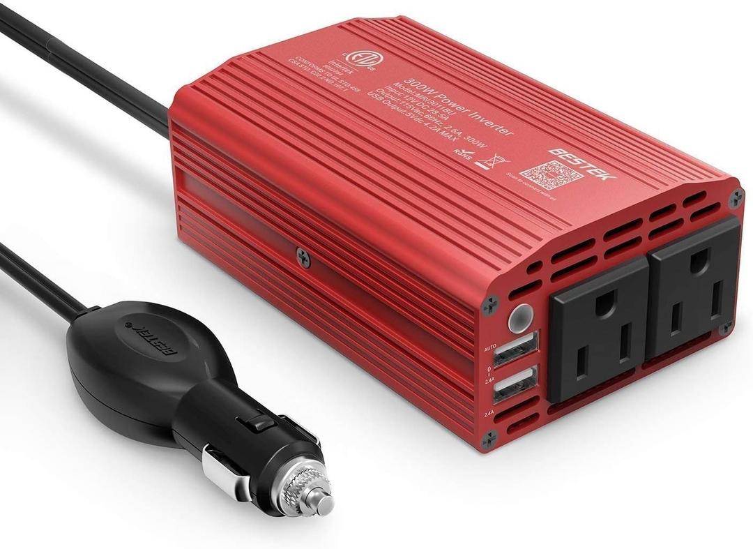 BESTEK 300W Power Inverter DC 12V to 110V AC, Durable Aluminum Housing Car Charger Adapter with 4.8A Dual USB Fast Charging Port, 3ft Car Plug in Cigarette Lighter Outlet for Phone, Laptop