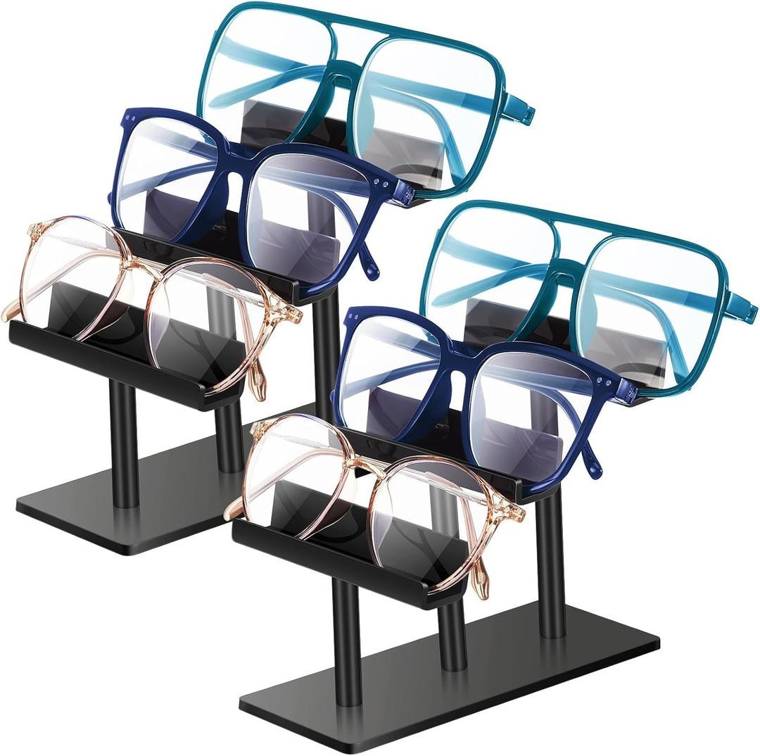 Sintuff 2 Pcs 3 Tier Eyeglasses Display Stand Acrylic Sunglasses Holder Black Glasses Rack Eyewear Sunglass Organizer Stand for Shop Home Storage