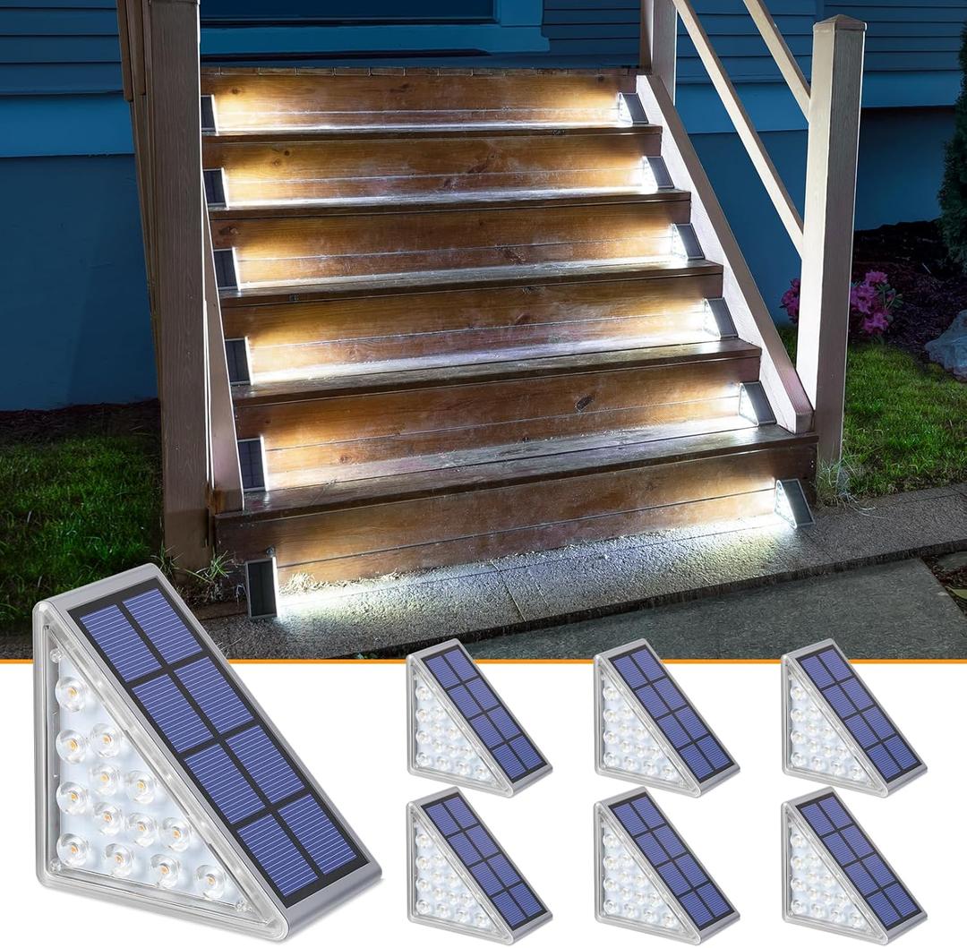 NIORSUN Solar Step Lights for Outside,6 Pack Cool White Solar Stair Lights Outdoor Waterproof IP67 Auto On Off,Solar Lights for Steps,Stair,Patio,Yard,Porch,Front Door,Sidewalk,Deck Decor