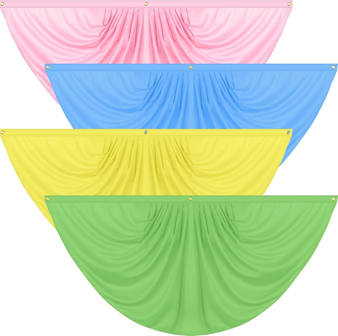 Peryiter 4 Pcs Pastel Pure Pleated Fan Flag Bunting 3 x 6 ft Bunting Half Fan Hanging Banner with 3 Grommet for Indoor Outdoor Holiday Yard Pastel Decoration, Solid Color