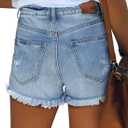 onlypuff Women Denim Shorts Ripped Mid Waisted Jean Shorts with Pockets (M)