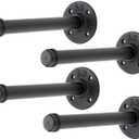 Home Expert 8 Inch Black Industrial Pipe Floating Clothing Rack Wall Mounted, Heavy Duty Garment Rack for Hanging Clothes, Multi-purpose Hanging Rod for Closet Storage, 4 Pack