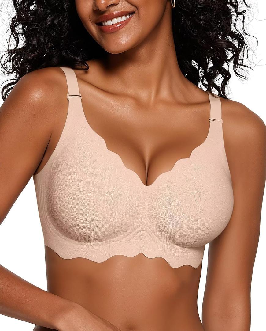 Vertvie Jelly Bras for Women No Underwire Wireless Push Up Bra Full Coverage Bralettes Seamless Comfort Everyday Sports Bra (XL)