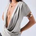 Floerns Women's Plus Size Deep V Neck Short Sleeve T Shirts Draped Ruched Going Out Tops