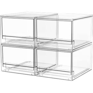A-LuGei  Acrylic Stackable Drawers, 7.5" L Makeup Organizer, Bathroom Organizer and Storage, Plastic Storage Bins for Kitchen Cabinet Pantry Medicine Fridge