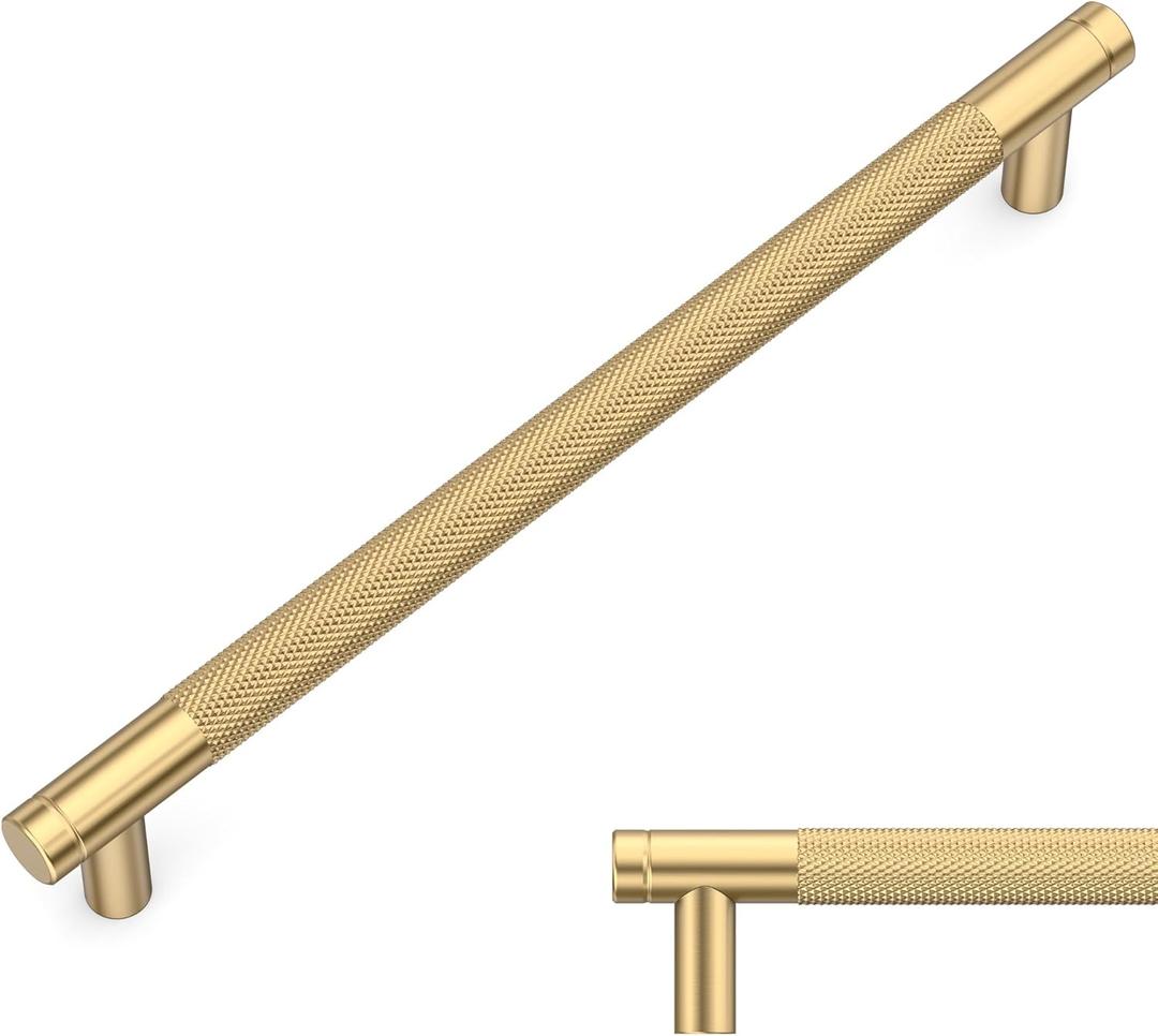 Amerdeco 10 Pack Champagne Bronze Cabinet Pulls, 15 Inch(381mm) Hole Center, Kitchen Cabinet Handles