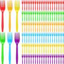 Tioncy 120 Pcs Rainbow Disposable Plastic Forks Bulk Colorful Disposable Cutlery Neon Plastic Forks for Holiday Party Picnics Restaurant Outdoor Events(Rainbow Colors)
