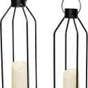 HPC Decor 22'' 19'' Lanterns Decorative w/ Flickering Timer Candles- Large Tall Black Metal Candle Lanterns Set of 2- Modern Farmhouse Decor for Indoor,Outdoor,Tabletop,Porch (No Glass)