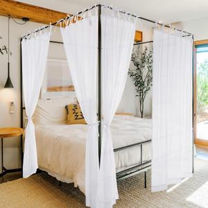 NICETOWN White Bed Canopy Curtains for Girls, Elegant & Chic Soft Voile Sheer Textured Airy & Breathable Bed Canopy Drapes with Top Ties & Tie Backs for All Bed Sizes/Bedroom, W45 x L80, 8 PCs