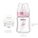 YOHKOH Glass Baby Bottles with Slow Flow Nipple, Newborn Anti-Colic Feeding Bottles for 0+ Months, Wide Neck, Borosilicate Glass, Clear, 5oz (Pack of 2)