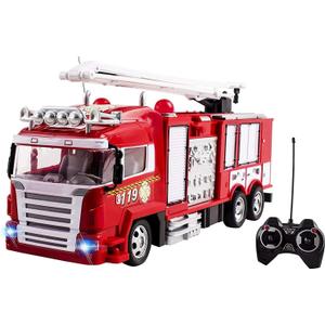 RC Fire Truck Rescue Engine Radio Remote Control w/ Music and Flashing Lights Rechargeable Battery