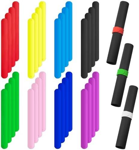 Leyndo 32 Pcs Wrapping Paper Roll Holder Clips Silicone Covered Metal Strips Flip 1 x 9 in Poster Holder Slap Band for Christmas Wedding Graduation Gift Wapping