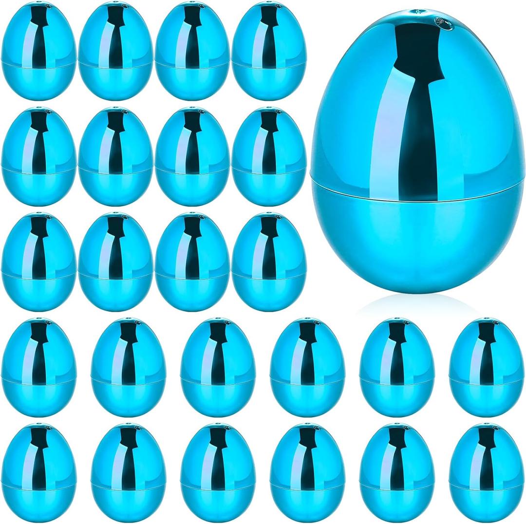 24 Pcs Fillable Easter Eggs 2.36 Inch Easter Eggs with Hinge Plastic Empty Eggs for Easter Egg Hunt Basket Stuffers Easter Theme Decorations (Blue)