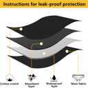 Nalwort Teen Girls Period Underwear Menstrual Period Panties Leak-Proof Cotton Protective Briefs Pack of 6 (Black, L)