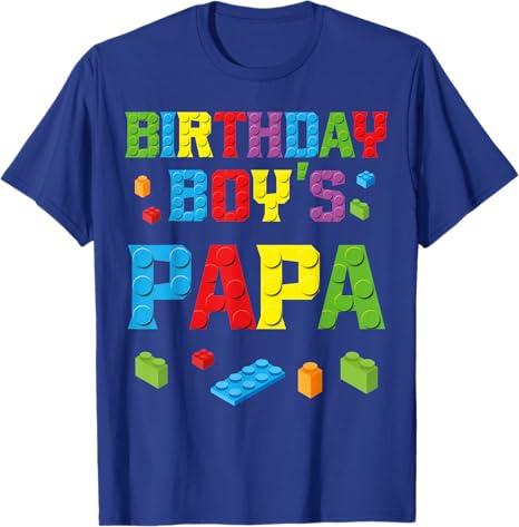 Master Builder Birthday Boy's Papa Building Bricks Blocks T-Shirt, Large
