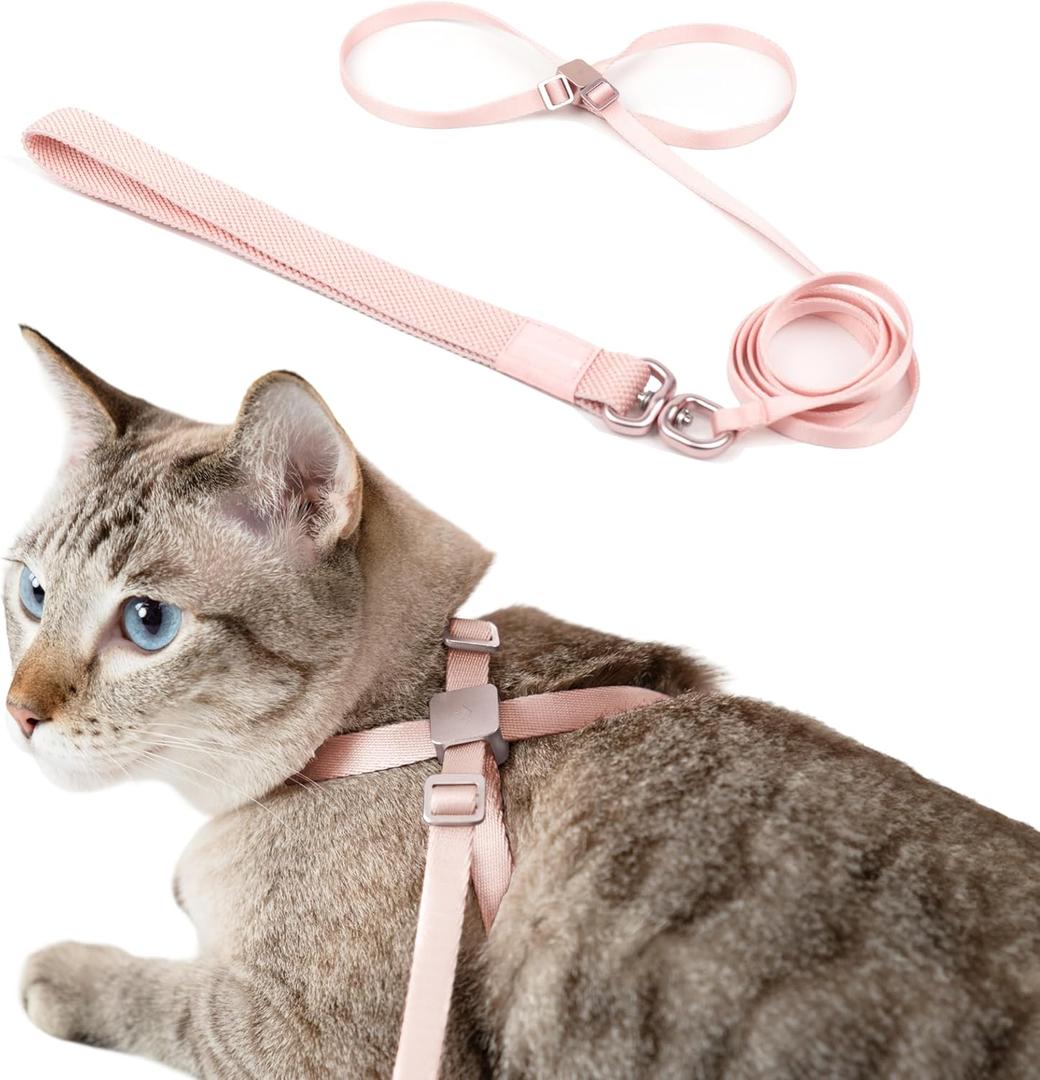 Cat Harness and Leash 2-in-1, Escape Proof Anti-Chocking Harness Adjustable Lighweight Leash for Walking Outoor Training for Kitten Small Large Cats Puppy, US IDA Bronze Award (Blush Pink)