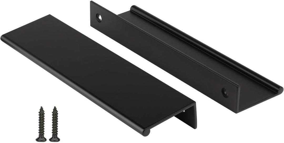 Peaha 10 Pack Kitchen Cabinet Handles 5 inch Black Pulls for Dresser Drawers Door Edge Finger Pull Aluminum Alloy Hardware (Hole Centers:5in(128mm))