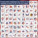 Glitter 4th of July Temporary Tattoos for Kids - 74 Individually Sheets Glitter American Flag Tattoos for Boys Girls Fourth of July Party Decorations and Independence Day Party Favors