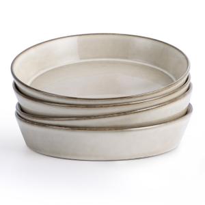 Herogo Pasta Bowls Set of 4, 34oz Large Dinner Dishes Sets, Stoneware Salad Serving Soup Bowls for Kitchen Dining, Microwave & Dishwasher Safe, Cream Khaki